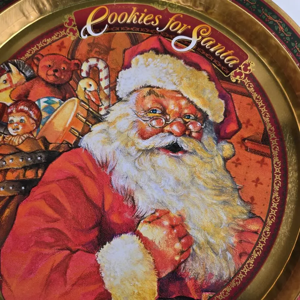 Vintage Cookies for Santa Tin Tray Classic Illustration of Santa Claus Festive